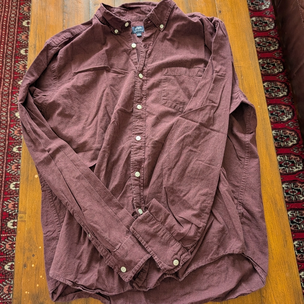J Crew Men's Burgundy Button-Down Shirt